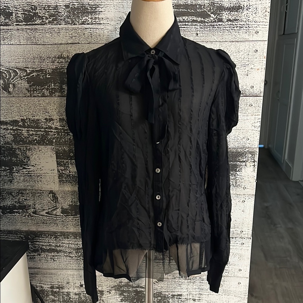Bird by Juicy Couture black sheer fancy black button down blouse